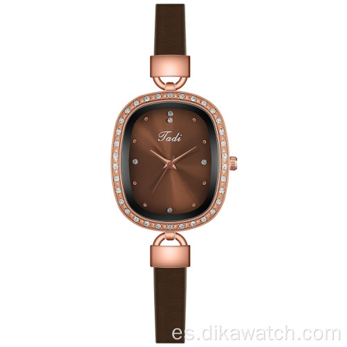 Reloj de cuarzo de cuero para mujer de moda 2021, reloj con encanto, esfera cuadrada con diamantes de imitación, hermosos relojes de pulsera para mujer, reloj verde